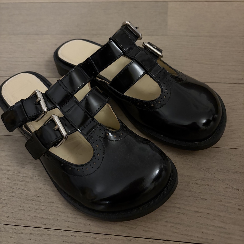 Loewe Campo Mary Jane Mules Black Patent Leather Size 38